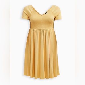 TORRID Mini Challis Smocked Yellow Skater Dress